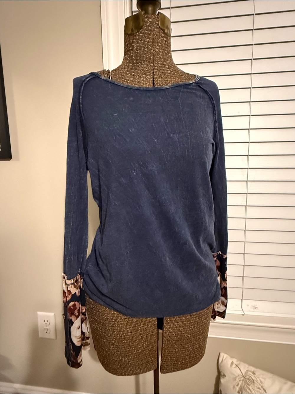 Able Navy Long-Sleeve Pullover with Floral Cuffs